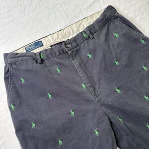 Vtg Polo Ralph Lauren 36x30 BLUE All Over Embroidered Green Pony Mens Chino Pant